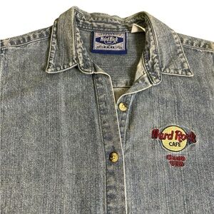 VTG‎ 90s Hard Rock Cafe Guam Souvenir Women Sleeveless Denim Shirt Sz L